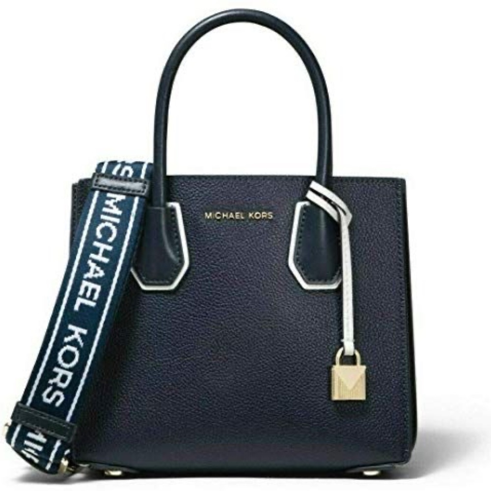 Michael Kors Mercer accordion crossbody bag medium navy/white